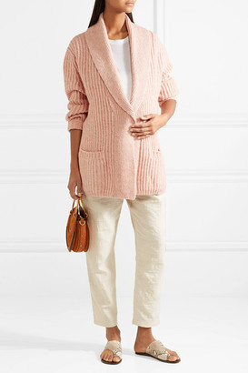 Hatch Ribbed Wool And Cotton-blend Cardigan - Pastel pink