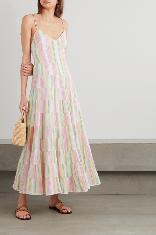 Rixo Sorrento Tiered Striped Cotton-gauze Maxi Dress - Pink - ShopStyle