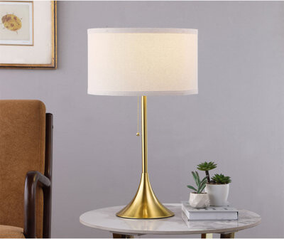 Mercer41 Bellflower Gold 24-Inch Drum Shade Metal Table Lamp