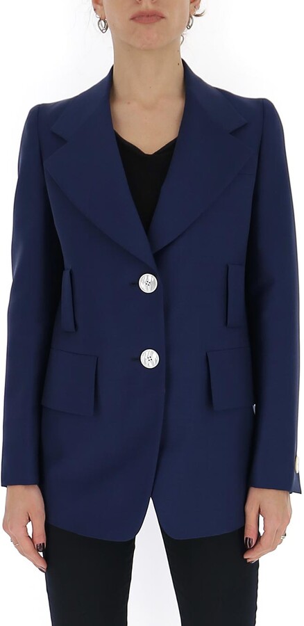 Single Breasted Partywear Blazer with Designer Microdot Pattern in Blue 