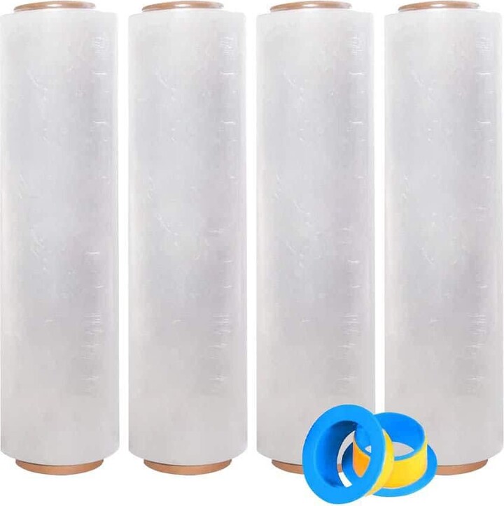 N/A Clear Stretch Wrap Film 18 x 1000 ft. 80 Gauge Heavy Duty Plastic with Handles 4-Pack for Wrapping Shipping Storage