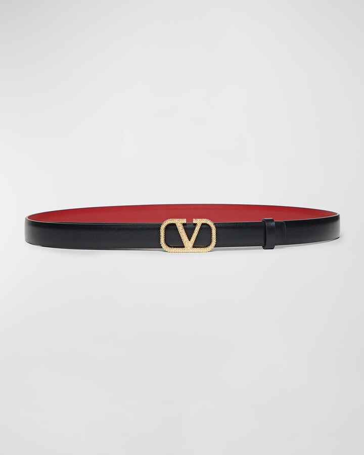 VLogo Signature Reversible Leather Skinny Belt, 20mm
