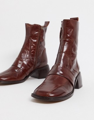 ASOS DESIGN Almond premium leather boots in brown