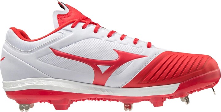 Mizuno Women's Sweep 5 White Red Lace Up Metal Softball Cleats GAL261