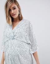 Thumbnail for your product : ASOS Maternity DESIGN Maternity scatter sequin knot front kimono midi dress