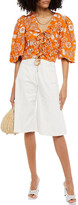 Thumbnail for your product : Nicholas Teresa Cropped Lace-up Printed Linen Top
