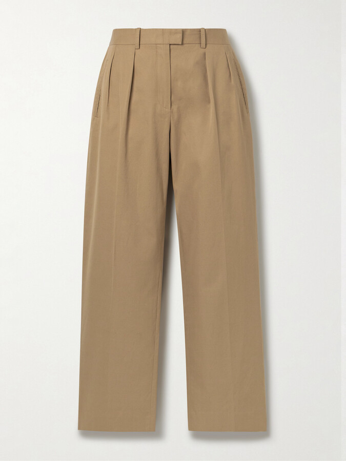 The Row - Alfidis Pleated Brushed Cotton And Cashmere-blend Twill Wide-leg Pants - Neutrals