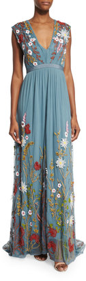 Alice + Olivia Merrill Floral-Embroidered Sleeveless Maxi Dress