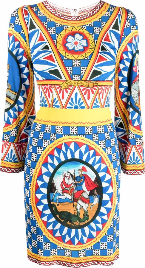 Dolce & Gabbana Graphic-Print Long-Sleeve Dress