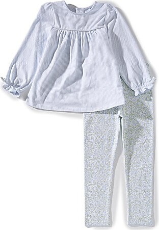 Edgehill Collection Little Girls Stripe Long Sleeve Knit Top Floral Print Leggings Set