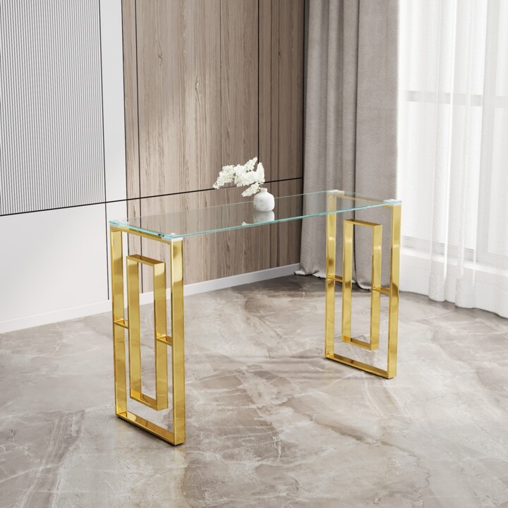Streamdale Furniture Console Table Stainless Steel Glass Meal side table Golden Clear bs-02