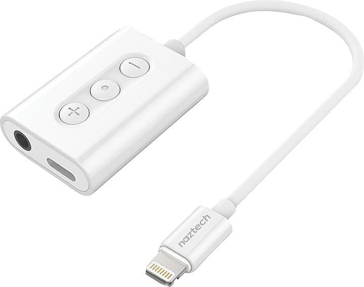 Naztech 3.5mm MFi Certified Audio + Charging Adapter with Lightning Cable, White (14596)