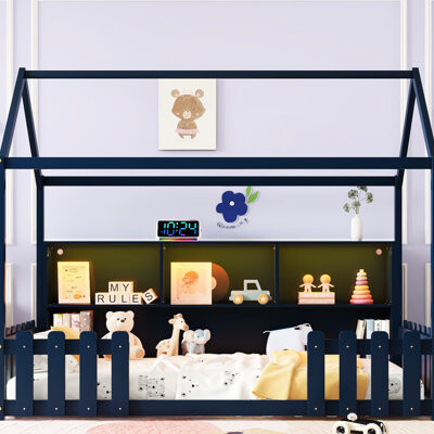 Ophelia & Co. Twin House Bed With Roof And Storage Space - Creative For Led Strip Book Frame