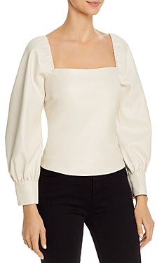 Lucy Paris Puff-Sleeve Faux Leather Top - 100% Exclusive
