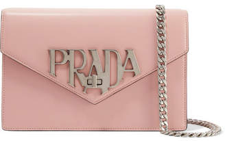 Prada Logo Liberty Leather Shoulder Bag - Pink