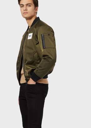 Emporio Armani Padded Bomber In Nylon Satin With City Maxi Patches