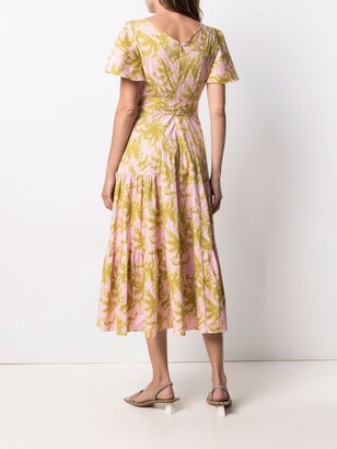 Diane von Furstenberg Foliage-Print Ruffled Midi Dress
