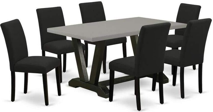 East West Furniture 7-Piece Rectangle Natural Oak Finish Solid Wood Top Dining Set with 1 table and 6 Upholstered Chairs with Lattice Back