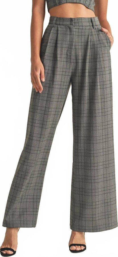 ENDLESS BLU. Plaid Tailored Pants In Grey