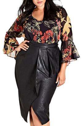 City Chic Gold Floral Bell Sleeve Blouse