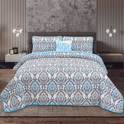 LuxDecorCollection Gryson Microfiber Reversible 4 Piece Quilt Set