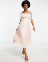 Thumbnail for your product : Forever U organza bardot midi dress in pink sequin