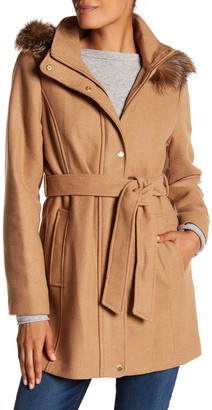Ellen Tracy Hooded Genuine Dyed Fox Fur Trim Coat