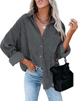 Thumbnail for your product : HUUSA Women's Fashion Open Front Oversized Vintage Jacket Shirts Draped Long Sleeve Button Down Chunky Formal Coats Tops With Pocket Ruby XL