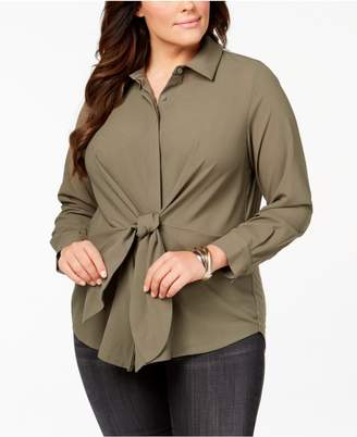 INC International Concepts Plus Size Tie-Front Tunic Shirt, Created for Macy's