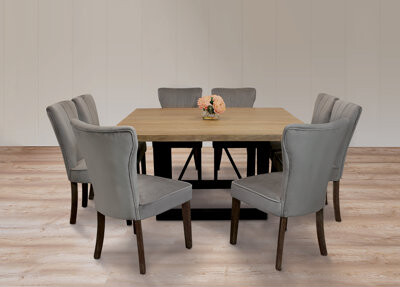 MOTI Furniture Logan 9-Piece Dining Set With 8 Cleo Dining Chairs In Mink With Legs