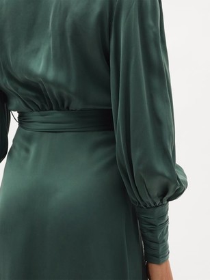 Zimmermann Bishop-sleeve Silk Wrap Midi Dress - Green