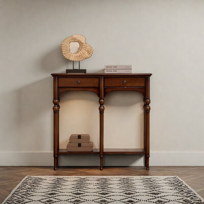 interanest Retro Solid Wood Console Table with 2 Drawers