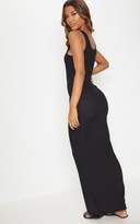 Thumbnail for your product : PrettyLittleThing Black Ribbed Button Detail Maxi Dress