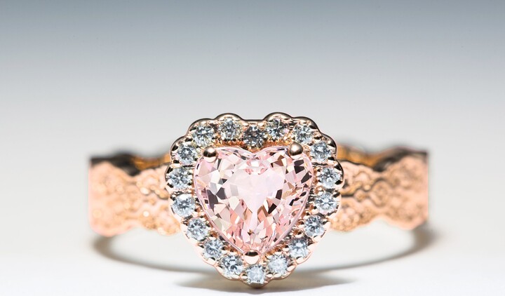 Etsy Heart Morganite Engagement Ring Diamond Halo Rose Gold