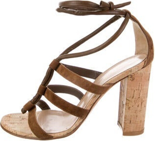 Gianvito Rossi Suede Gladiator Sandals Brown Block Heels Multistrap & Tie Closures