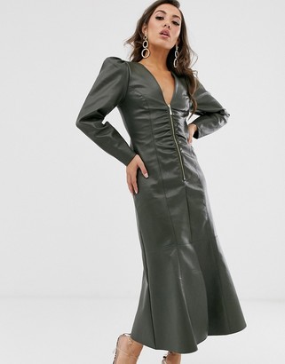 Green leather look dress Outlet