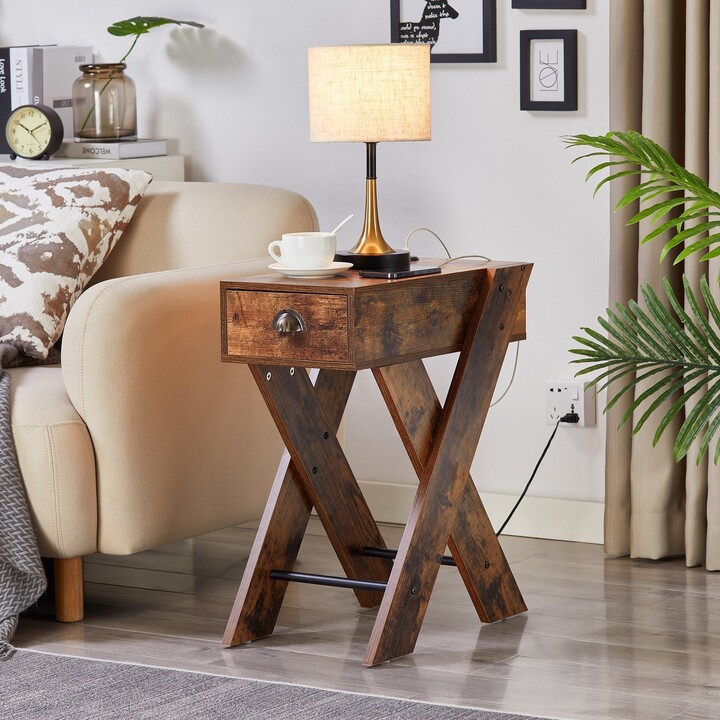 Nightstand with USB Ports End/Side Table with Charging Station