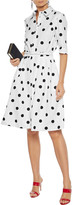 Thumbnail for your product : Oscar de la Renta Flared Belted Polka-dot Cotton-twill Dress
