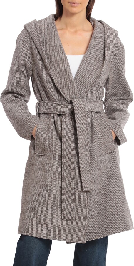 AVEC LES FILLES Belted Hooded Twill Wrap Coat - ShopStyle