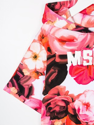 Msgm Kids floral-print hooded T-shirt