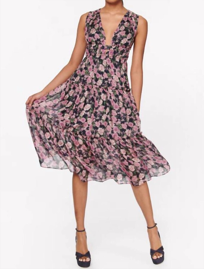 CAMI NYC Hedy Floral Midi Dress In Mulberry Rose