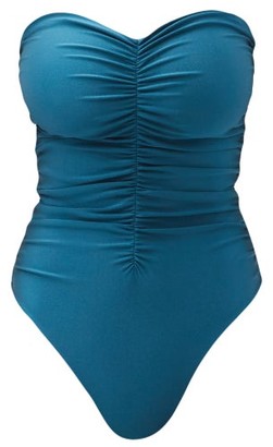 JADE SWIM Yara Ruched Strapless Swimsuit - Dark Green - ShopStyle