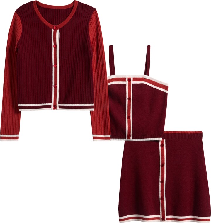 Freshman 3-Piece Sweater Tank, Skirt & Cardigan Set