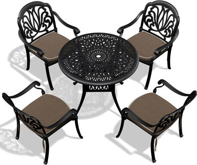 4 Patio Furniture In Black - Aluminum Construction, , With Cushions & Slip Foot Pad Cast 5 Black, , Space Stackable Design, Comfortable Chairs Table
