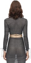 Thumbnail for your product : Oseree Cropped Long Sleeve Lurex Wrap Top