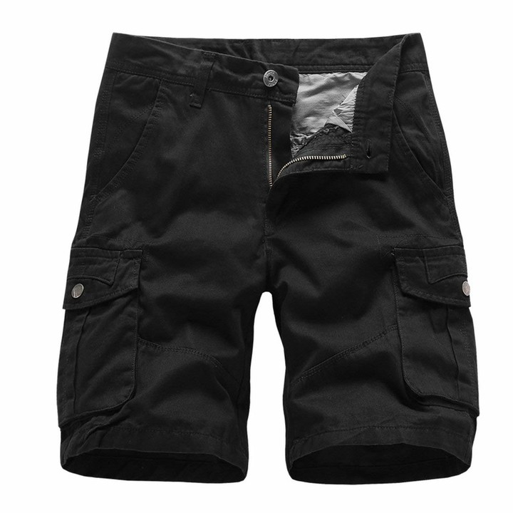 siyecaoo Men's Multi Pocket Loose Fit Cotton Twill Cargo Shorts Black