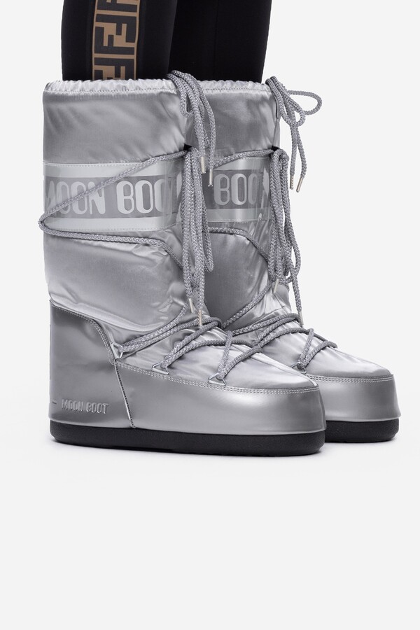 Moon Boot Womans Glance Nylon Silver Snow Boots