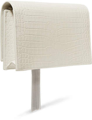 Saint Laurent Kate Small Croc-effect Leather Shoulder Bag - Ivory