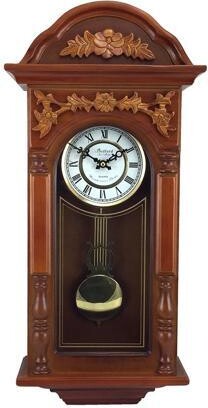Bedford Clock Collection 27.5' Antique Chiming Wall Clock with Roman Numerals in a Padauk Oak Finish