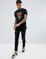 Thumbnail for your product : Pull&Bear Embroidered T-Shirt In Black With Rose
